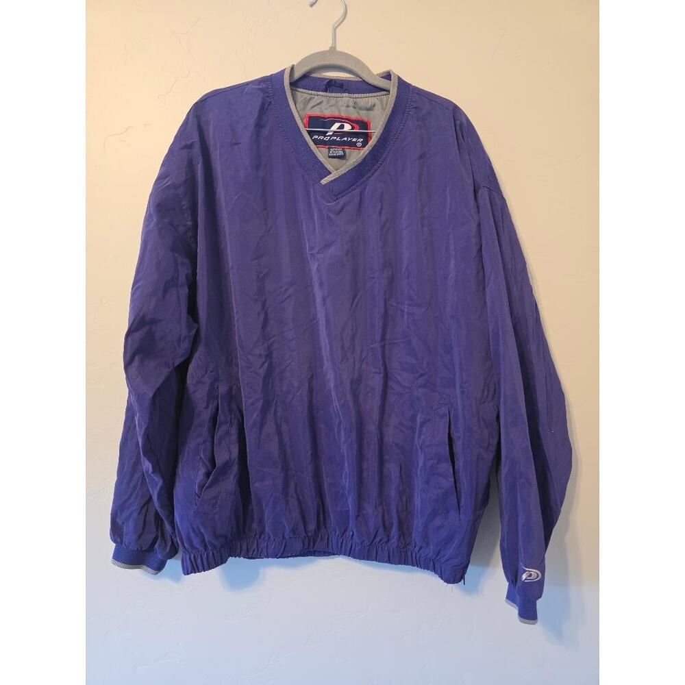 Vintage Pro Player Pullover Windbreaker Jacket Purple V-Neck Athletic Men’s M